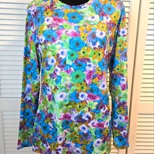 5Fin Womens Long Sleeve Shirt Floral Print UVX Performance UPF 30 Size Small